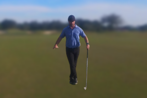 Perfect Effortless Balance in Golf Swing - A golfer demonstrating perfect balance during a swing, with a focus on fluid motion and controlled power application.